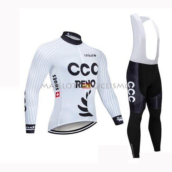 2019 Maillot CCC Tirantes Mangas Largas Blanco